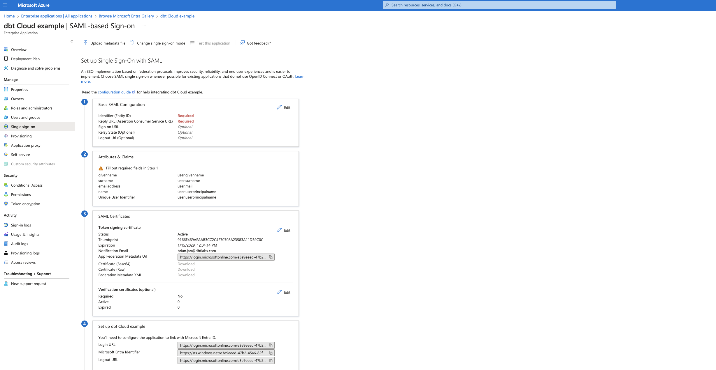 In the 'Set up Single Sign-On with SAML' page, click 'Edit' in the 'Basic SAML Configuration' card In the 'Set up Single Sign-On with SAML' page, click 'Edit' in the 'Basic SAML Configuration' card