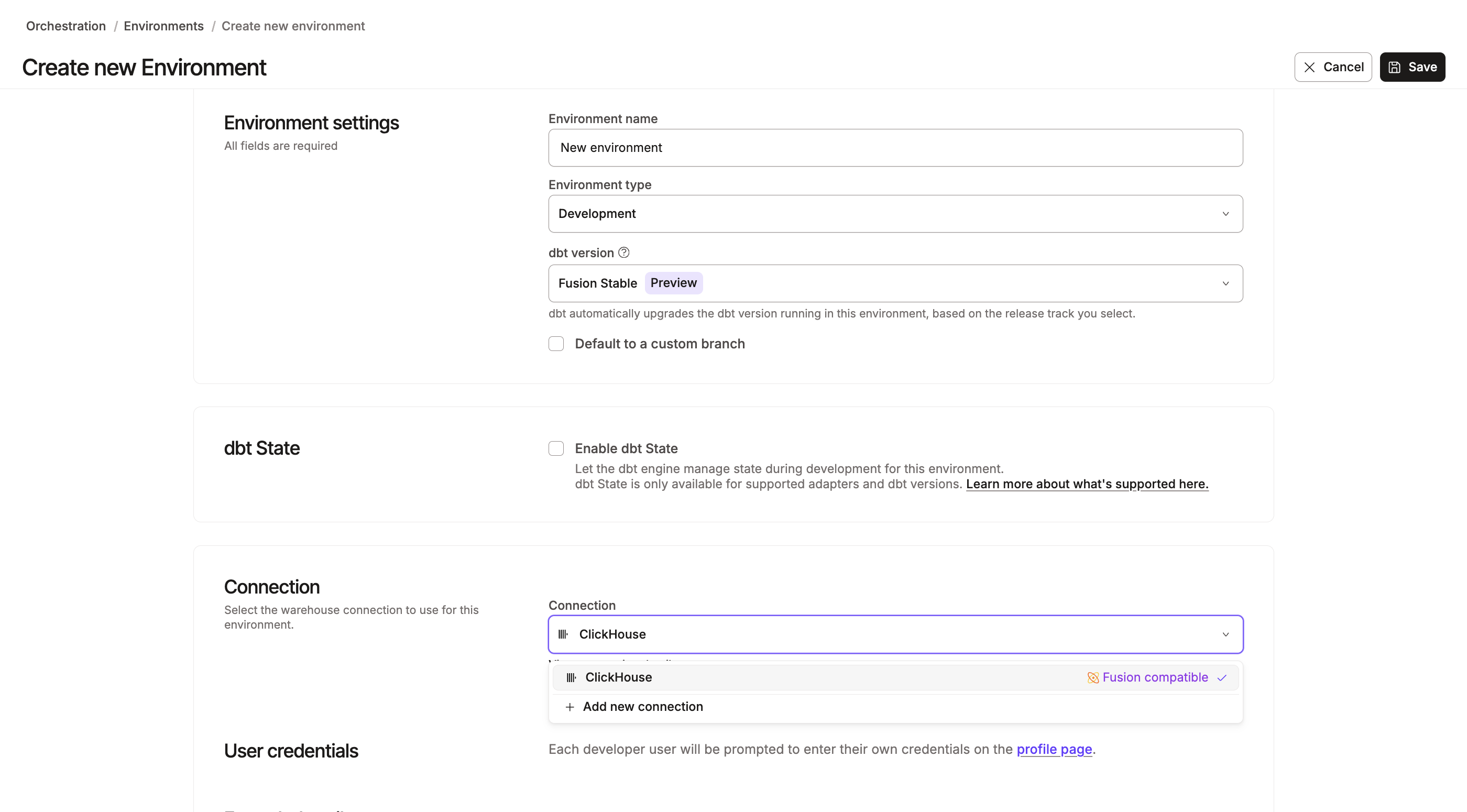 Select the ClickHouse connection for the development environment. Select the ClickHouse connection for the development environment.