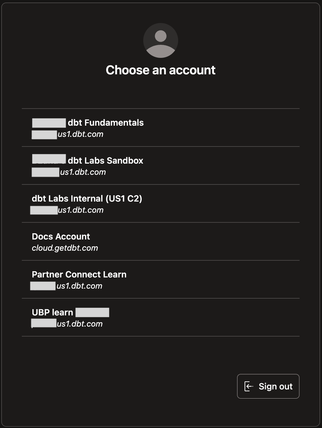 dbt accounts