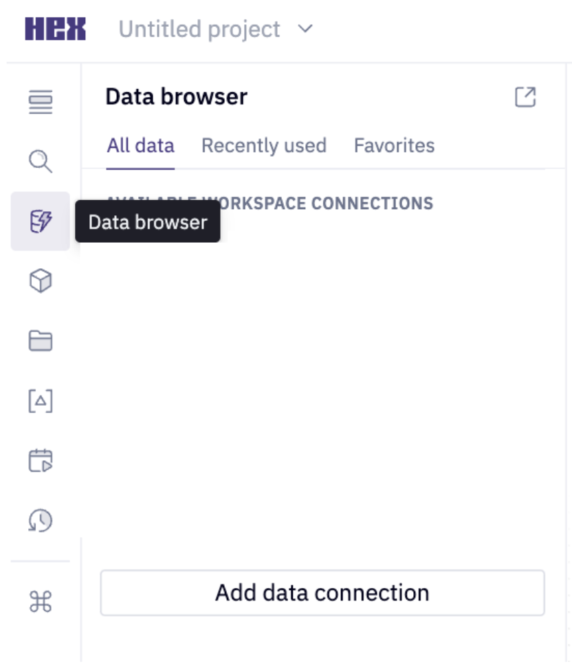 Select 'Data browser' and then 'Add a data connection'. Choose the warehouse type that matches your dbt project.
