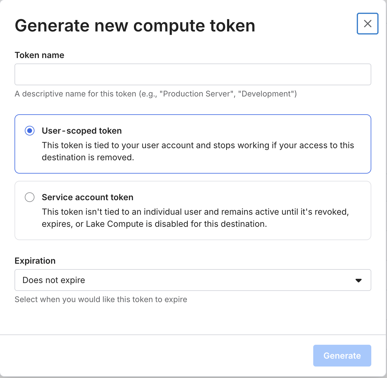 Generate a Lake Compute token Generate a Lake Compute token
