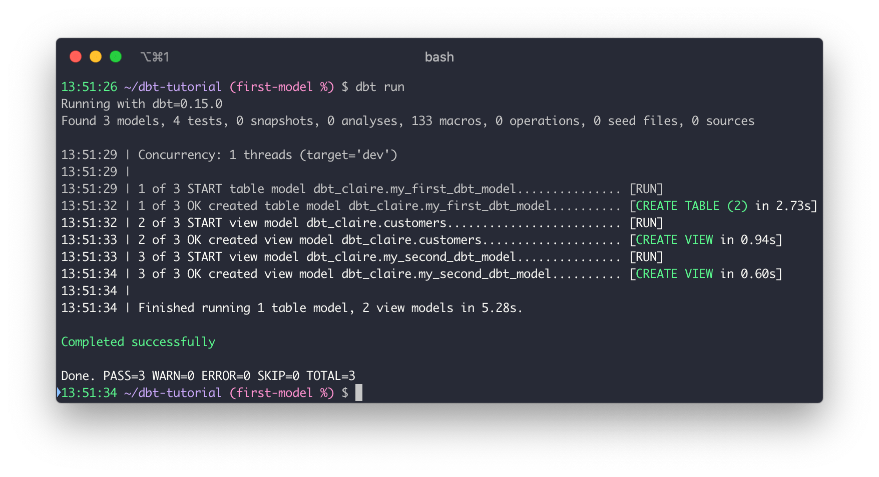 A successful run with the v1 CLI A successful run with the v1 CLI