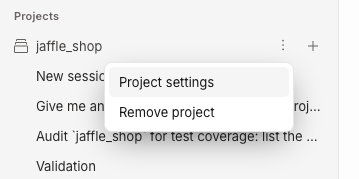 The project row ellipsis menu with Project settings and Remove project The project row ellipsis menu with Project settings and Remove project