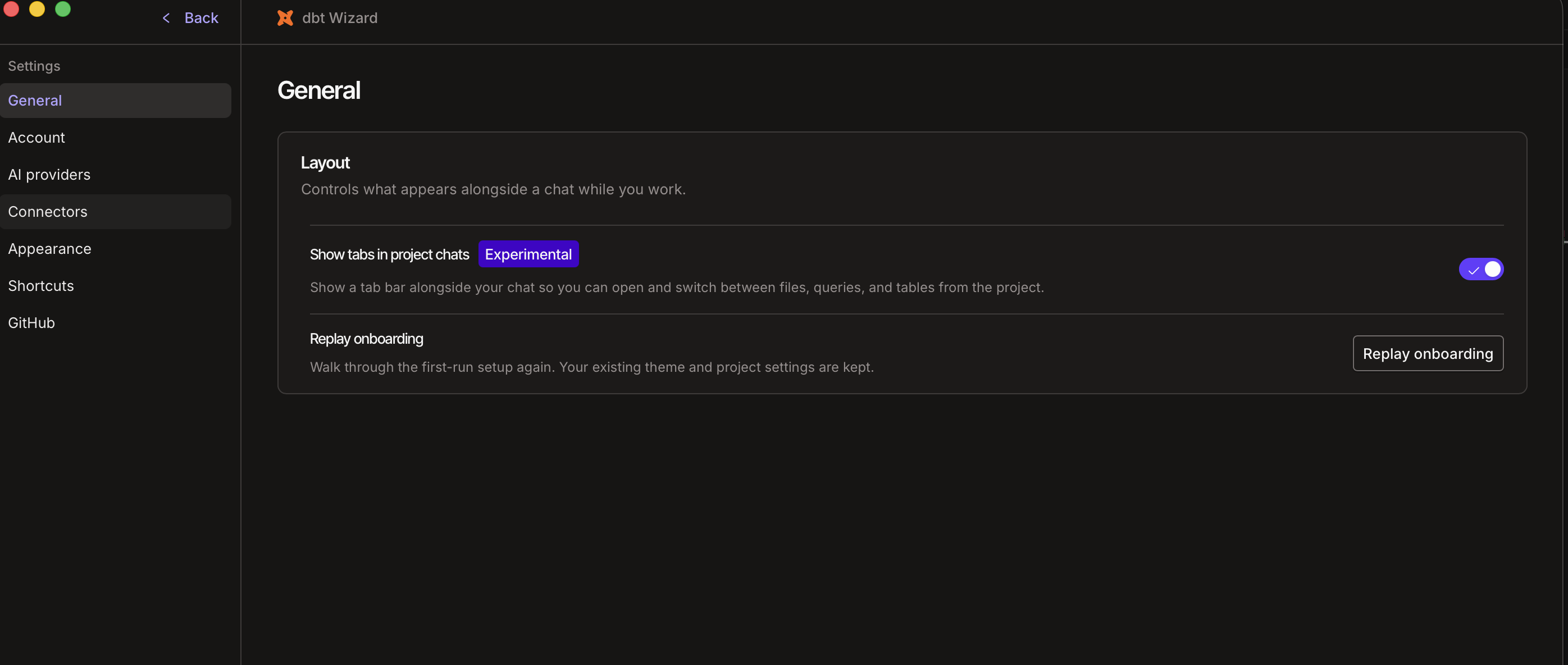 General settings in Wizard Desktop